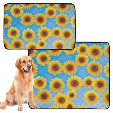 Imagem de TSENQUE Almofadas de xixi laváveis para animais de estimação, girassóis amarelos brilhantes, azuis, reutilizáveis, para gatos, à prova d'água, tapete de cercadinho absorvente, pequeno pacote com 3