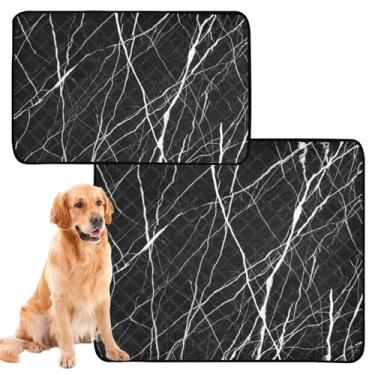 Imagem de TSENQUE Tapetes laváveis para animais de estimação, à prova d'água, antiderrapante, elegante, preto e branco, almofada para animais de estimação, reutilizável e absorvente, pacote com 3 unidades