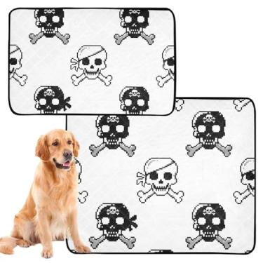Imagem de TSENQUE Almofadas de xixi laváveis para cães, à prova d'água, antiderrapante, osso de pirata, crânio, preto e branco, reutilizável, para gatos, à prova de vazamento, almofadas de penico para cães