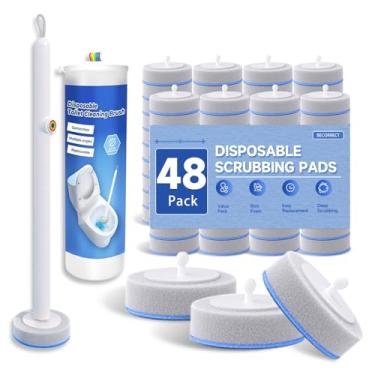 Imagem de Escova de vaso sanitário descartável e suporte com 48 peças de recargas, sistema de kit de limpeza de vaso sanitário, suporte e conjunto de varinhas para limpador de vaso sanitário (1 varinha + 1