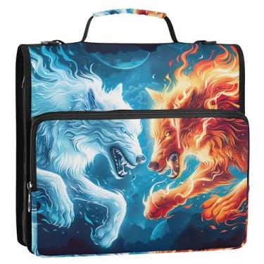Imagem de Organizador de fichário Fire Wolves Fight Flames com zíper de 3 cm para fichários escolares resistentes com alça de ombro, suporte para 500 folhas
