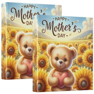 Imagem de Fichários de Dia das Mães Urso Girassol 3 cm 3 Anéis Comporta 200 Folhas Bonito Portfólio Anel Fichário Anel Redondo Fichário de Escritório, 31,5 x 27 x 6 cm, 1 Pacote