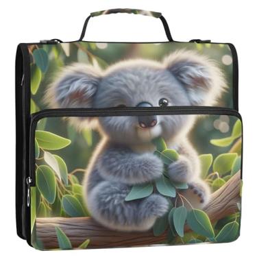 Imagem de Linda árvore coala, folhas verdes, organizador de fichários com zíper, 3 anéis, bolsa escolar com alça de ombro, estojo de armazenamento com alça de ombro e alça