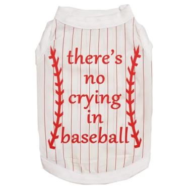 Imagem de Petitebella Camiseta de cachorro There is No Crying in Baseball (listras brancas/vermelhas, 3GG)