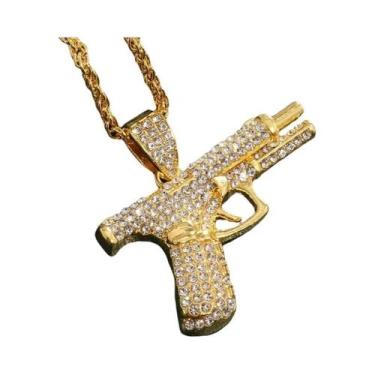Imagem de Colar Masculino Com Pingente De Pistola Iced Out, Joia Hip Hop Punk Ro