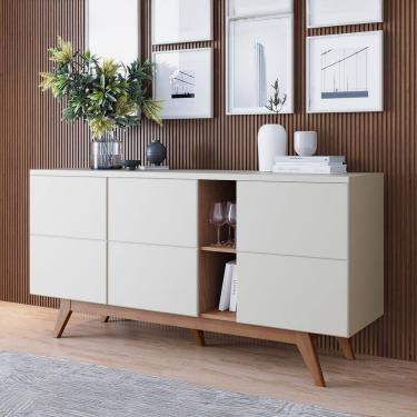 Imagem de Aparador Buffet Noronha 160cm 3 Portas de Giro Off White Matte/Freijo - SSX Multicoisas