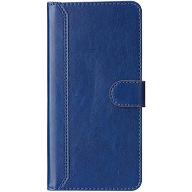 Imagem de FULNES Capa para iPhone 13/13 Mini/13 Pro/13 Pro Max, capa de celular de couro Cflip Folio com fecho magnético com suporte de cartão (cor: azul, tamanho: 13 6,1 polegadas)