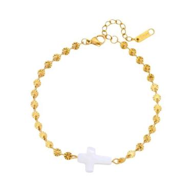 Imagem de Pulseira De Coração Cruzado Com Pérola Dourada Para Mulheres, Joia De 