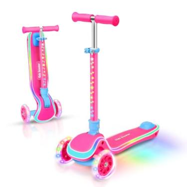 Imagem de AODI Scooter infantil com deck e rodas com iluminação LED, 20 padrões de luz diferentes, scooter de 3 rodas para crianças e meninos de 3 a 10 anos, alturas ajustáveis, inclinada para dirigir, até 50