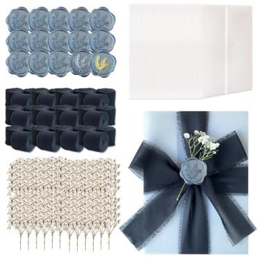 Imagem de ShibaerInu 50 conjuntos de convites de casamento com selo de cera dourada adesivos dobrados 12 x 17 cm jaquetas velino cartão aniversário agradecimentos cartões transparentes flores secas fitas de