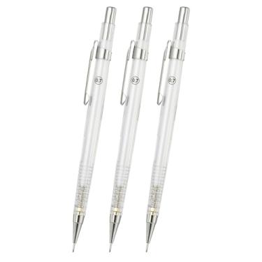 Imagem de PATIKIL 3 peças de lapiseira de 0,7 mm, suporte mecânico para lápis de chumbo, ponta média, suporte de plástico automático com borracha para desenho, arte, esboço, marcenaria, branco