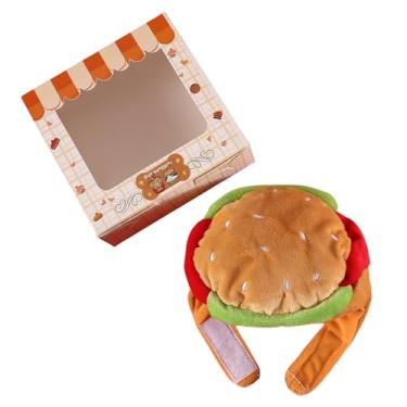 Imagem de Fantasia de cachorro hambúrguer, chapéu engraçado de batatas fritas de hambúrguer para festa de Natal, boné decorativo de batatas fritas, chapéu de pelúcia respirável, foto