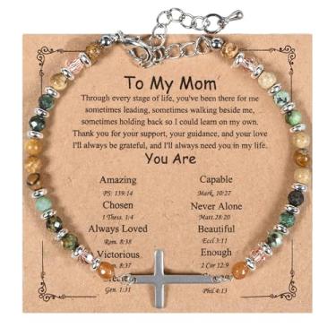 Imagem de ISAROARO Pulseira de cruz cristã para mulheres - Presente de confirmação de batismo de Páscoa, enchimento exclusivo para mãe, irmã, filha, amigas em Cristo, Natal, aniversário, Large, Aço inoxidável