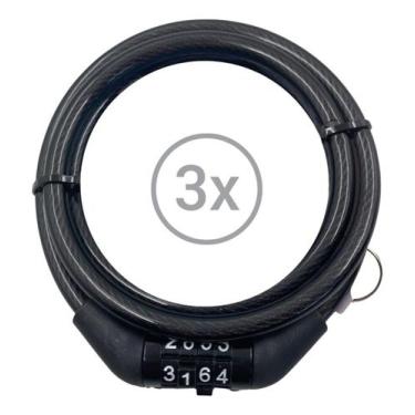Imagem de Cadeado Bicicleta Preto 3 Unidades Cabo Aço Reforçado Senha - Day Luna