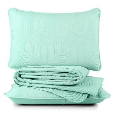Imagem de Kit Cobre Leito Colcha Arcos King Dupla Face Matelado 200 Fios 3 Peças Verde