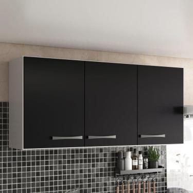 Imagem de Armário de Cozinha Aéreo Suspenso 3 Portas Branco/Preto