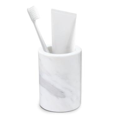 Imagem de HAMAKAWA Suporte de escova de dentes de mármore natural, Ø8*H11 cm Tubo de escova de dentes branco Jazz para banheiro, prateleira de maquiagem, balcão, quarto e cômoda