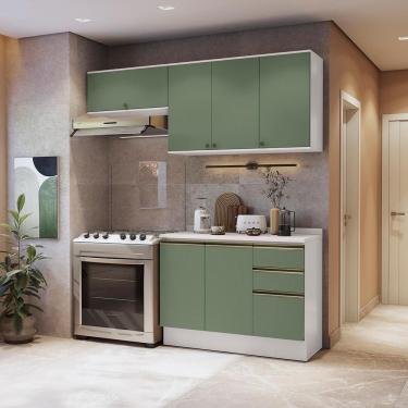 Imagem de Armário De Cozinha Compacta 3 Gavetas 100% Mdf 200cm Branco/verde Celeste Kappesberg