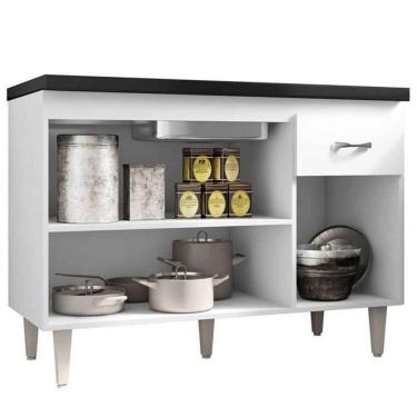 Imagem de Balcão de Pia Para Cozinha 120 Cm Graziela 3 Portas 1 Gaveta Branco Preto