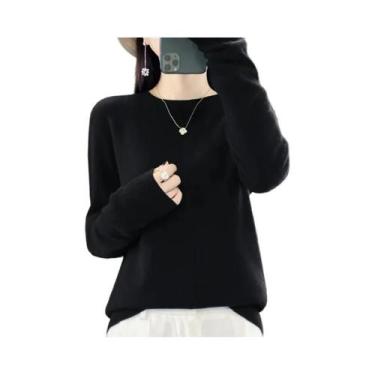Imagem de Suéter Feminino De Lã Com Gola Redonda, Manga Longa, Tricô, Moda Versá