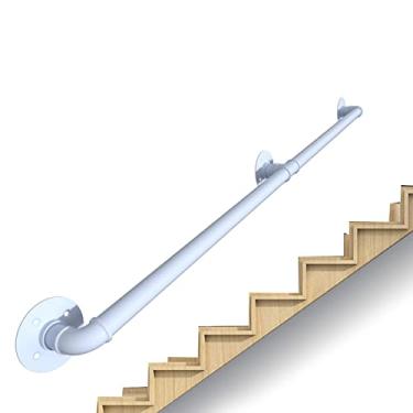 Imagem de AkosOL Corrimão de escada - kit completo, corrimão de tubo branco industrial de escada com suporte de parede, casa contra a parede, grades internas e externas para idosos