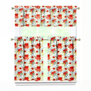 Imagem de Tapesb Conjunto de 3 peças de cortina de cozinha com flores florais engraçadas cortinas de janela pequenas sobre a pia essenciais para decoração de cozinha, quarto, lavanderia, 69,8 x 91,4 cm