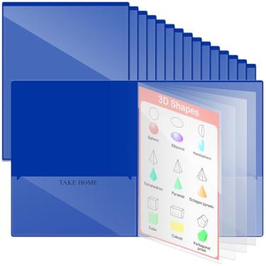 Imagem de Henoyso 24 pastas azuis escuras para escola e casa, 2 bolsos com 4 bolsos internos transparentes, pastas de dever de casa resistentes de plástico para pais e professores, comunicação para estudantes