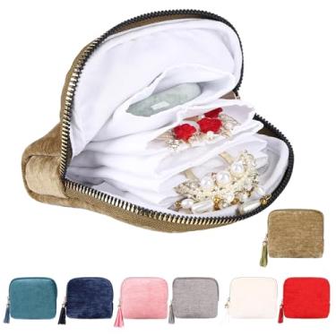 Imagem de YAIZLBCA Pequena caixa de joias de viagem, presentes de viagem para mulheres, bolsa organizadora de joias de veludo macio, bolsa de armazenamento para pulseiras, anéis de brincos, colares