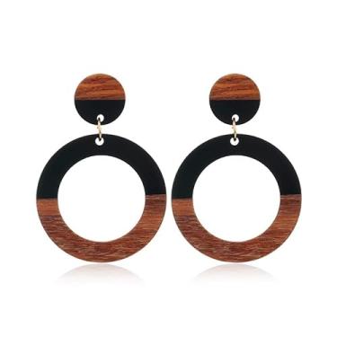 Imagem de Brincos retrô de resina de madeira geométrica com pingente de gota de leopardo em camadas para mulheres de argila de polímero leve, Resina Madeira Metal, madeira
