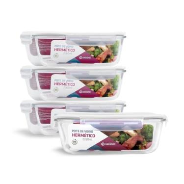 Imagem de Kit 4 Potes de Vidro Retangular com Tampa Hermética 2260ml (Branco)