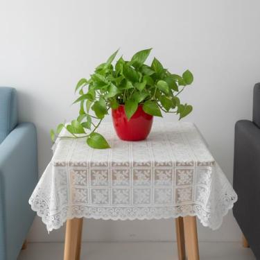 Imagem de DOPENSPI Toalha de mesa de renda, 90 x 90 cm, toalha de mesa quadrada de renda branca, vintage, crochê, capa de mesa de café, para festa de casamento, casa, cozinha, sala de estar