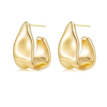 Imagem de Poxtex Brincos femininos grossos e prateados dourados, hipoalergênicos, irregulares, cruz, pendurados, joia moderna, chunky, Latão, Sem pedra preciosa