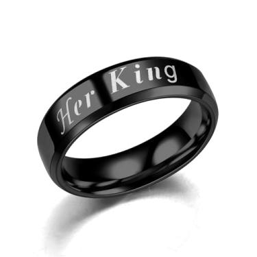 Imagem de Izpack Her King His Queen Anel de casal empilhável para mulheres homens prata preto aço inoxidável compromisso compromisso minimalista ajuste confortável anéis de dedo banda moda jóias aniversário 6