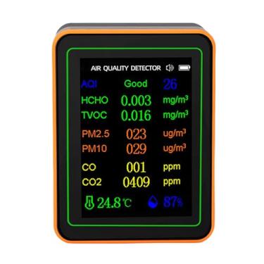 Imagem de FTVOGUE Monitor Testador de Qualidade do Ar 12 Em 1 Detecta CO2 HCHO TVOC Temperatura e Umidade para Monitoramento de Ar Interno de Escritórios Domésticos (Preto Laranja)