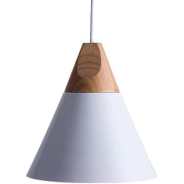 Imagem de Luminária Pendente Criativa Nórdica | Cúpula Cônica de Madeira e Ferro | Luminária de Teto com 1 Lâmpada | Mini Lustre Moderno para Iluminação Suspensa em Ilha de Cozinha e Sala de Jantar (B