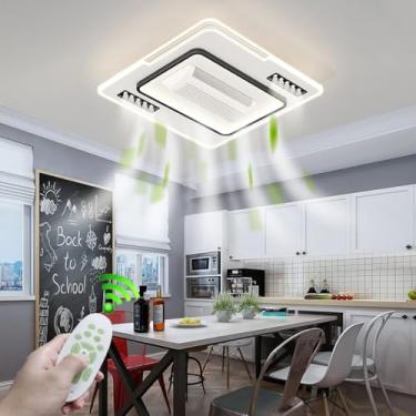 Imagem de Ventilador de teto moderno sem pás com luzes e controle remoto, 6 velocidades, dimerizável de 3000K a 6500K, com luminária LED integrada para quarto, ilha de cozinha, sala de jantar e sala d