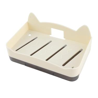 Imagem de Hyuduo Saboneteira Montada na Parede Com Design de Gato, Suporte de Sabonete para Banheiro Sem Broca para Todos Os Tipos de Banheiros, Bandeja de Sabonete de Plástico de 5,5 X 8, X 13, Cm (Bege)