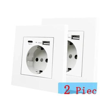 Imagem de Tomada De Parede Padrão EU 16A Tipo-C Com Saída USB Para Carregamento 