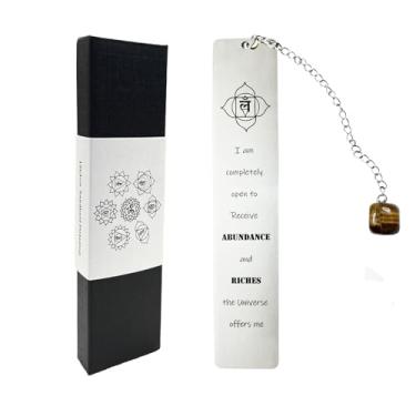 Imagem de Marcador de livro de aço inoxidável com pingente de cristal e texto inspirador. O melhor presente para você, irmãs, família, melhores amigos, colegas. (Wealth Tiger Eye)