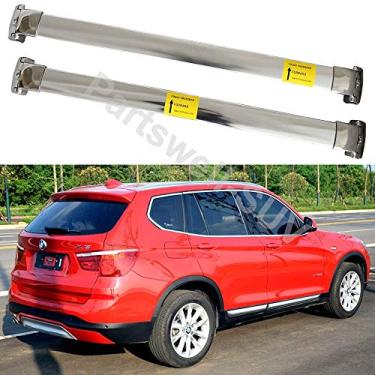 Imagem de YiXi-Partswell 2 peças de rack de teto barras transversais bagageiro de aço inoxidável adequado para BMW X3 F25 2011-2017 - prata
