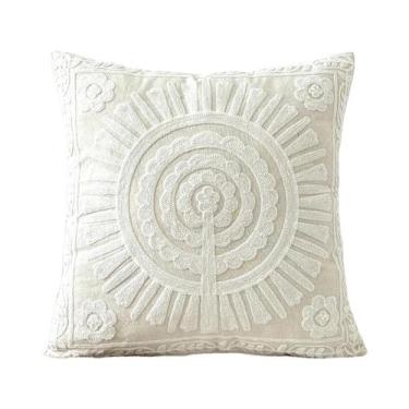 Imagem de Capa De Almofada De Poliéster Com Estampa Floral Branca Estilo Francês