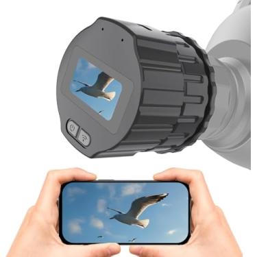 Imagem de Ocular digital para câmera de telescópio de 64 GB: gravação de vídeo 2K, acessório de microscópio para telescópio WiFi, adaptador de ocular de 25 a 50 mm, suporte de tela, controle de aplicativo