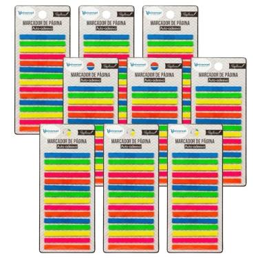 Imagem de Cartela de Marcador de Página Adesivo Translúcido Colorido Fita Tirinha Marca Texto Flag Index (9, Neon)