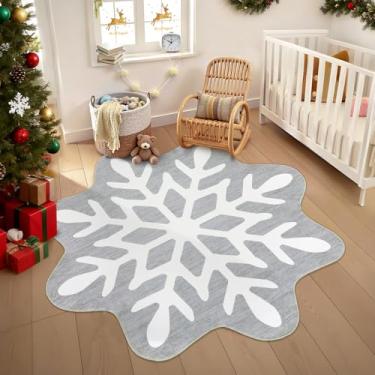 Imagem de GarveeHome Tapetes redondos de Natal 10 x 10 cm, lavável para sala de estar, floco de neve, tapete infantil, antiderrapante, tapete de quarto de pilha baixa, resistente a manchas, para sala de aula