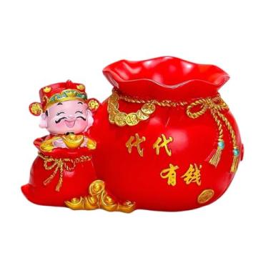 Imagem de FLCPJGV Porta-canetas, organizador de artigos de papelaria, porta-lápis com estátua do da Riqueza e suporte para pincéis de maquiagem.