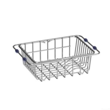 Imagem de Escorredor de louça ajustável de aço inoxidável com suporte de escorredor e pés de borracha antiderrapante para balcão de cozinha sobre a pia, design de economia de espaço para utensílios, legumes