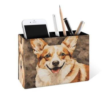 Imagem de Famame Suporte de lápis Texture Corgi para mesa, recipiente de mesa de couro, organizador de canetas de estudo, organizador de pincéis de maquiagem para sala de aula, escritório, casa