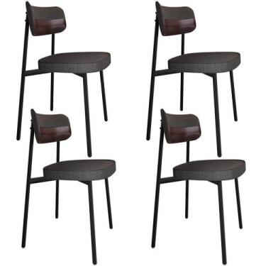 Imagem de Kit 04 Cadeiras Estofada Para Sala De Jantar Astrid Preto C01 Linho Pr