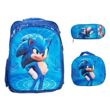 Imagem de Kit Mochila Infantil Menino Costas Lancheira Estojo Juvenil - Plike