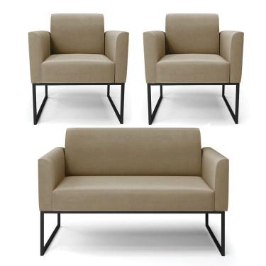 Imagem de Sofá Namoradeira Com 2 Poltronas Base Industrial Preto Marisa Suede Cor Marrom Rato